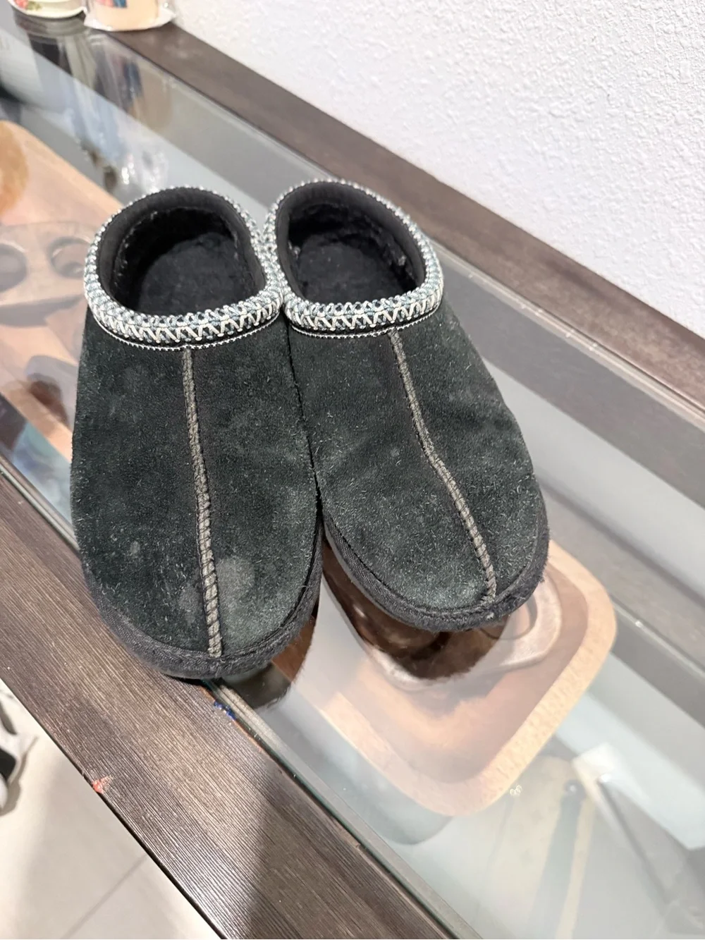 UGG Kids Black Slip-On Suede Clogs with Braided Trim